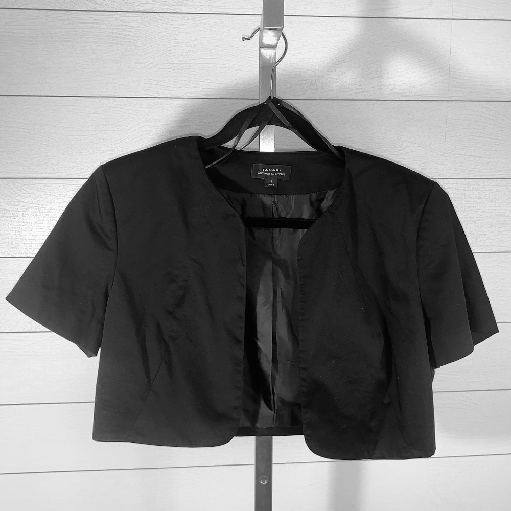Tahari Career Formal Black Crop Bolero Jacket